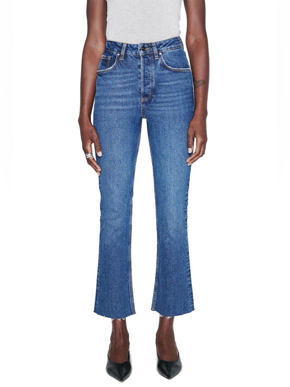 Anine Bing Lara Jean High Rise Ankle Flare Mid Indigo Size 26